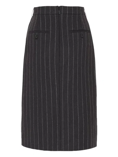 Shop Saint Laurent Blue Pinstripe Wool Midi Skirt For Women