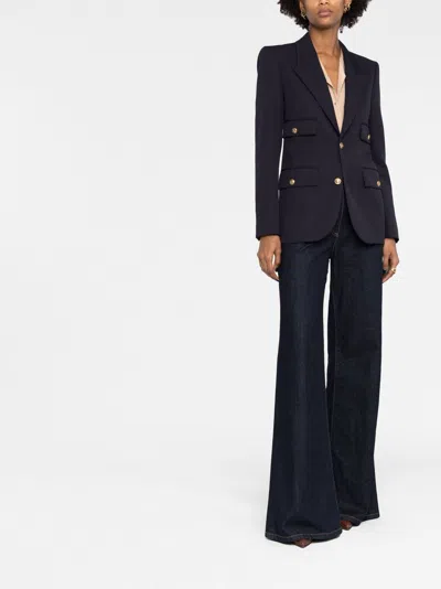 Shop Saint Laurent Blue Single-breasted Jacket With Peak Lapels And Gold-tone Hardware In Navy