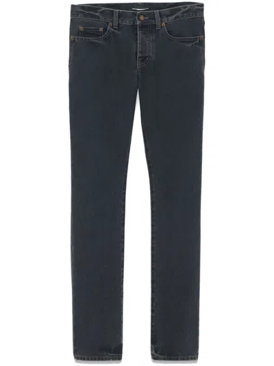 Shop Saint Laurent Midnight Blue Denim Men's Slim Fit Jeans In Black