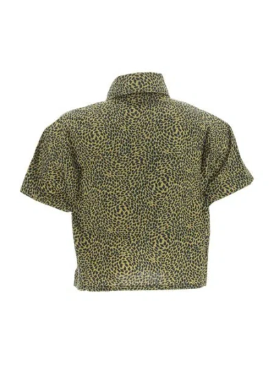 Shop Saint Laurent Bold Leopard Print Cropped Shirt In Black