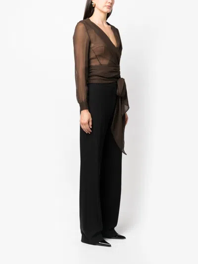 Shop Saint Laurent Brown Organic Silk Hooded Blouse For Women