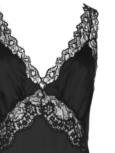 Shop Saint Laurent Classy Black Silk Lace Mid-length V-neck Dress For Women