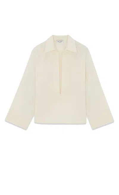 Shop Saint Laurent Cotton Vareuse Shirt In Craie For Men In Tan