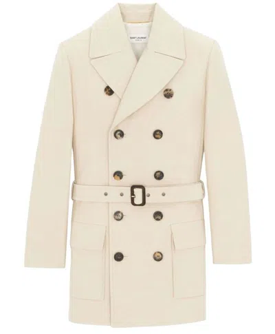 Shop Saint Laurent Cream-colored Cotton And Wool Saharienne Jacket In Ivory