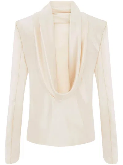 Shop Saint Laurent Draped Crepe Blouse For Women In Nude & Neutrals For Fw2024 In Beige