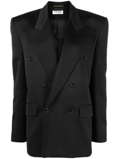 Shop Saint Laurent Double-breasted Wool Blazer For Women In Black