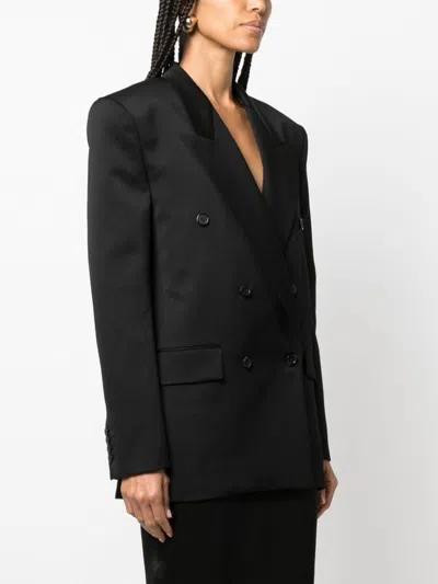 Shop Saint Laurent Double-breasted Wool Blazer For Women In Black