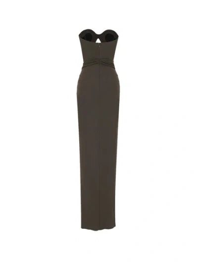 Shop Saint Laurent Elegant Cut-out Strapless Maxi Dress For Women In Navy Blue In Brown