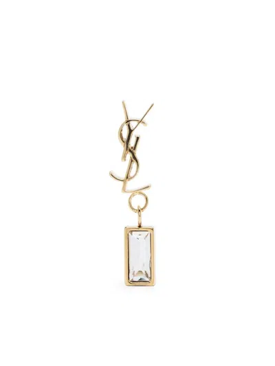 Shop Saint Laurent Engraved Logo Crystal Earring For Women (ss24) In Silver