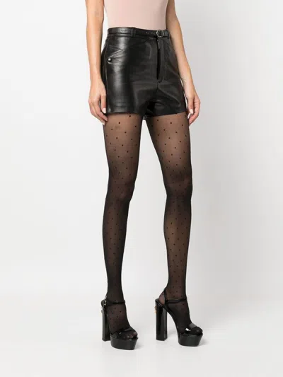 Shop Saint Laurent High Waist Belted Black Leather Pants For Women In Noir