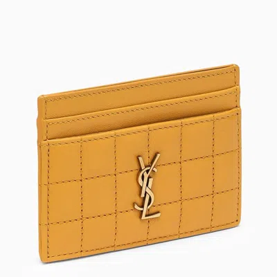 Shop Saint Laurent Honey Leather Quilted Card Case In Black