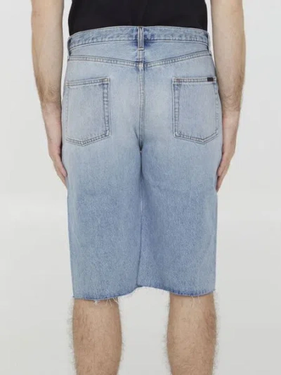 Shop Saint Laurent Light-blue Denim Bermuda Shorts For Men
