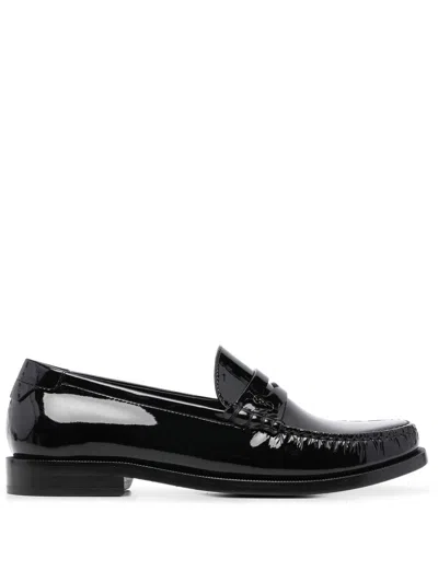 Shop Saint Laurent Luxurious Black Leather Slip-on Loafers For Women