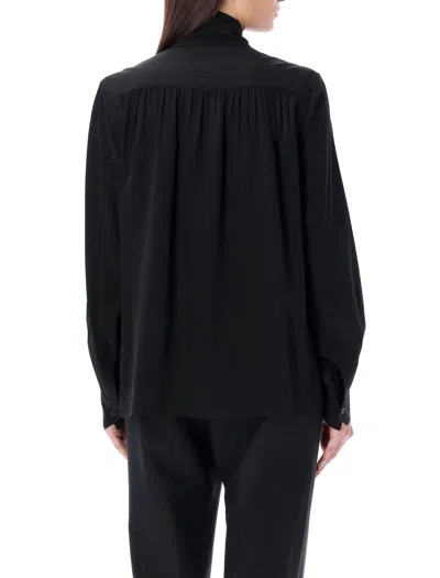 Shop Saint Laurent Luxurious Black Silk Lavallière-neck Blouse For Women