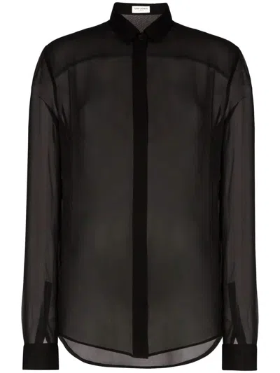 Shop Saint Laurent Luxurious Black Silk Shirt For Women | Fw23 Collection