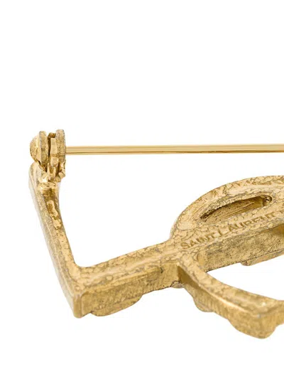 Shop Saint Laurent Luxurious Crocodile Brooch In Dore For Women In Gold
