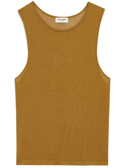Shop Saint Laurent Luxurious Cropped Tank Top In Camel Brown For Women