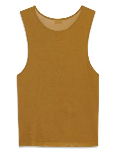 Shop Saint Laurent Luxurious Cropped Tank Top In Camel Brown For Women