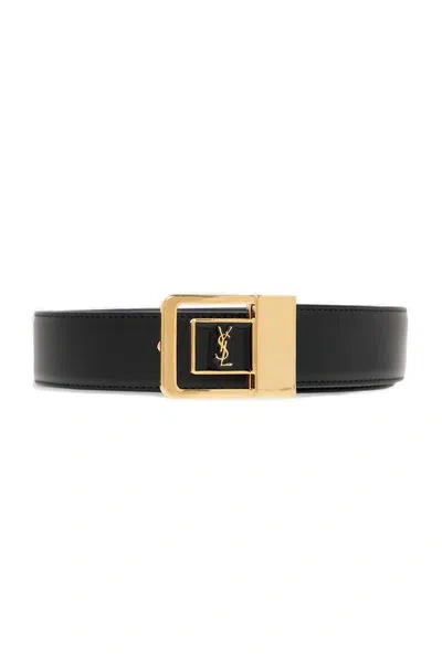 Shop Saint Laurent Luxurious Logo-plaque Leather Belt For Women In Black
