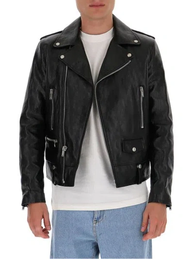 Shop Saint Laurent Men's Black Leather Biker Jacket