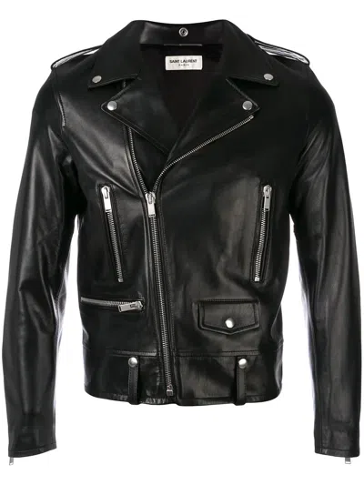 Shop Saint Laurent Men's Black Motorcycle Jacket