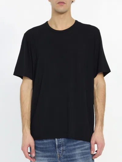 Shop Saint Laurent Men's Black Viscose And Wool Blend Short-sleeved T-shirt