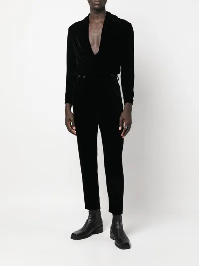 Shop Saint Laurent Men's Black Velvet Shirt In Noir