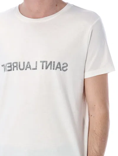 Shop Saint Laurent Men's Cotton Reverse Logo T-shirt In White
