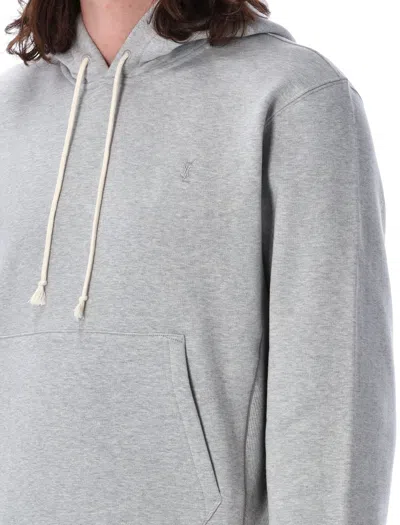Shop Saint Laurent Men's Grey Cotton Hoodie For Ss24