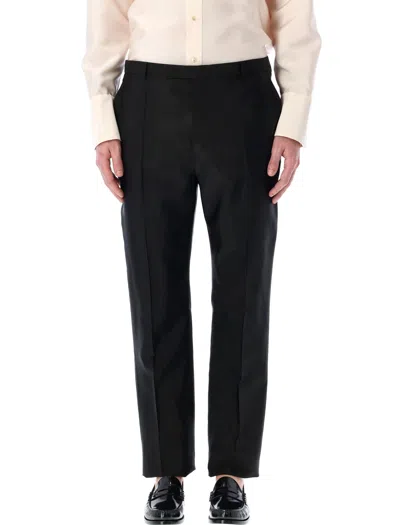 Shop Saint Laurent Men's High Waisted Black Faille Pants For Ss24