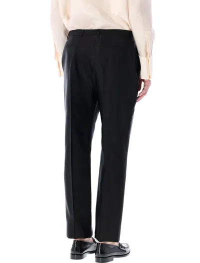 Shop Saint Laurent Men's High Waisted Black Faille Pants For Ss24