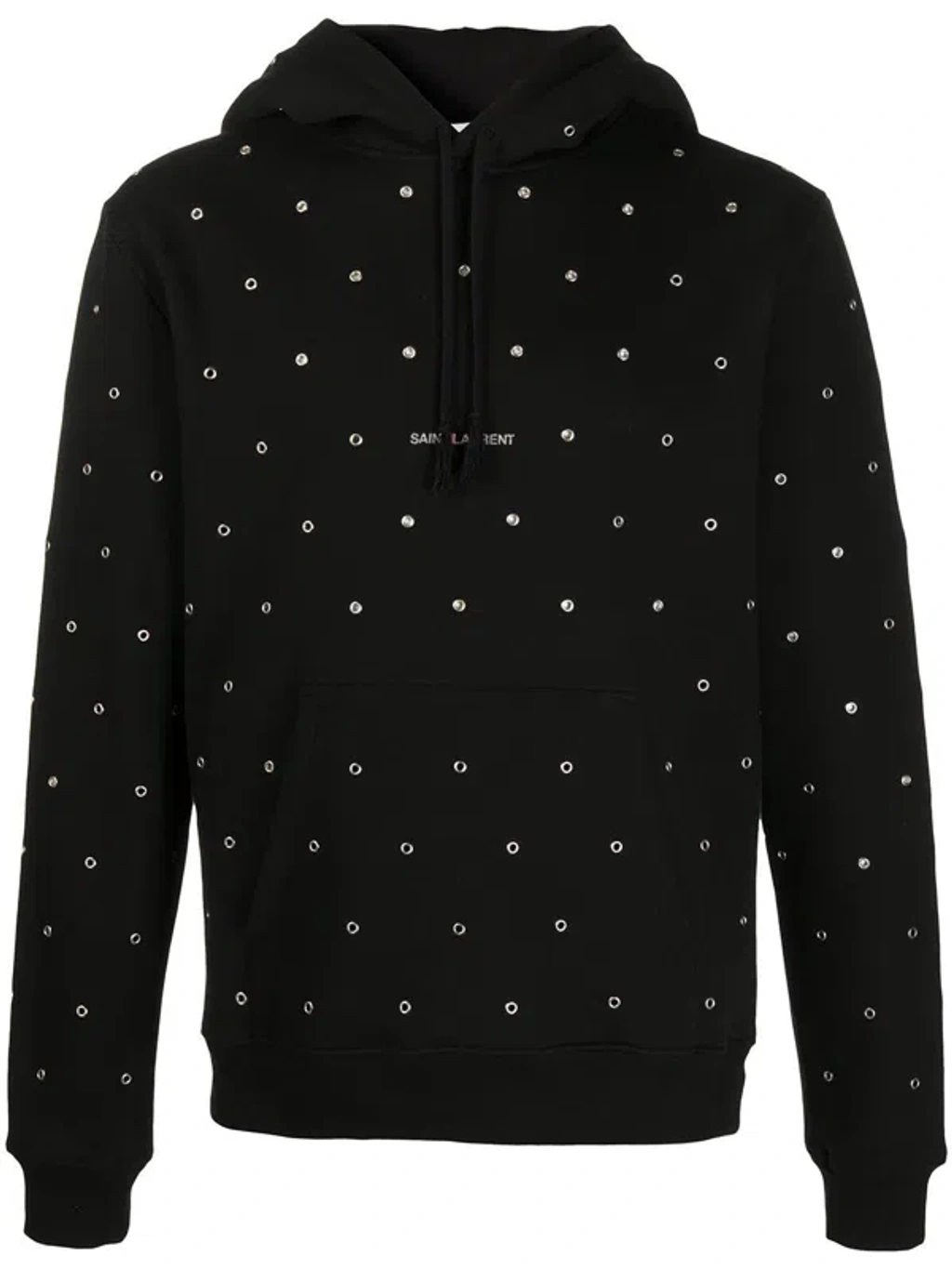 Saint Laurent Logo Print Cotton Hoodie W/ Studs In Black Saint Laurent Logo Print Cotton Hoodie W/ Studs In Black