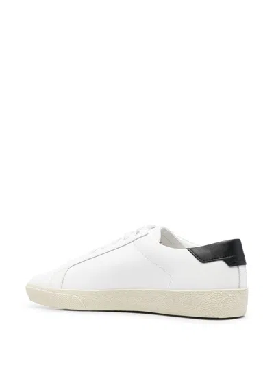 Shop Saint Laurent Mens White Leather Sneakers With Logo Detailing And Worn Laces