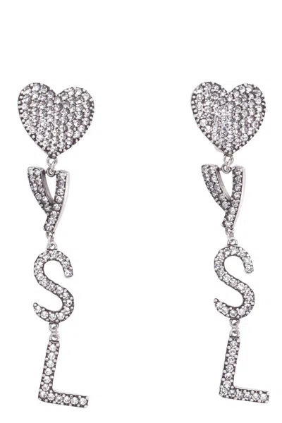 Shop Saint Laurent Stylish Metallic Heart Earrings For Women In Silver