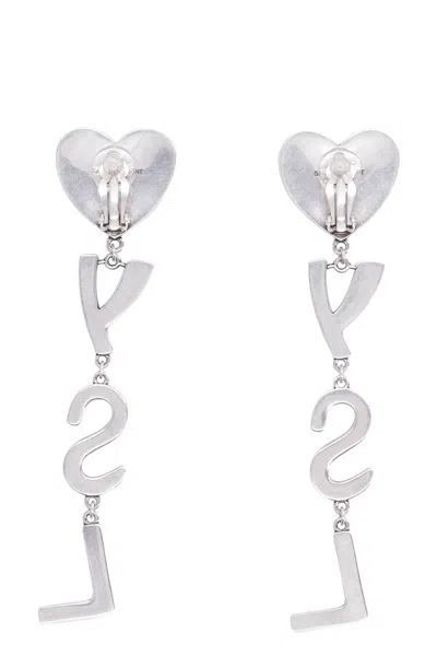 Shop Saint Laurent Stylish Metallic Heart Earrings For Women In Silver