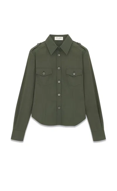 Shop Saint Laurent Military Chic: Kaki Uniform Shirt For Women Ss23 In Olive