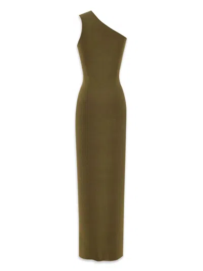 Shop Saint Laurent One Shoulder Green Silk Maxi Dress For Women