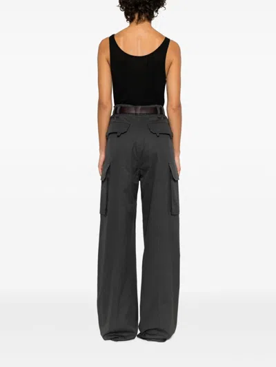 Shop Saint Laurent Organic Cotton Twill Weave Pressed Crease High-waisted Pants In Gray