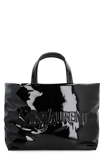 Shop Saint Laurent Padded Nylon Maxi Tote Handbag In Black