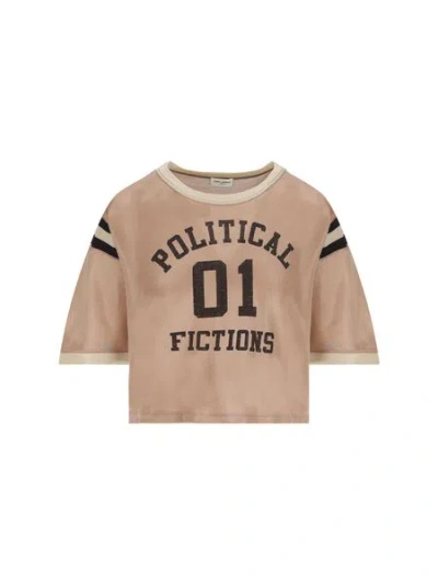 Shop Saint Laurent Pink Political Fictions Cropped T-shirt