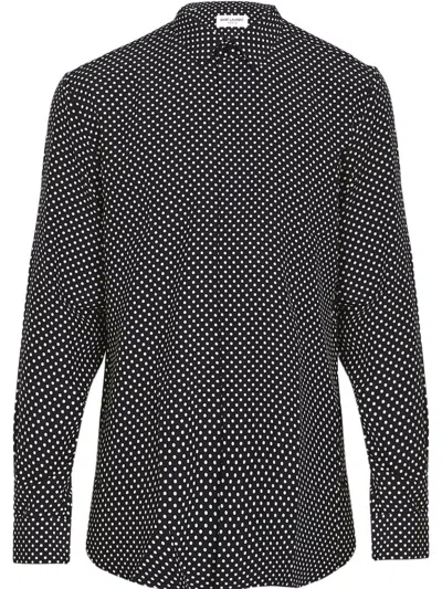 Shop Saint Laurent Polka-dot Silk Shirt | 2024 Fw23 Collection In Black
