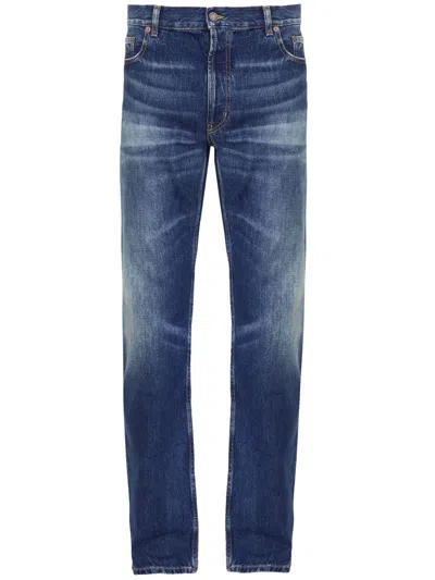 Shop Saint Laurent Washed Denim Straight-leg Jeans For Men In Blue