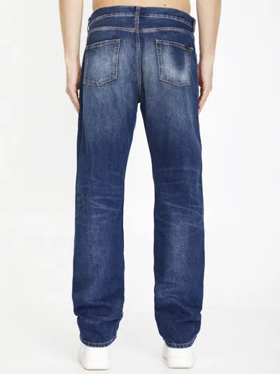 Shop Saint Laurent Washed Denim Straight-leg Jeans For Men In Blue
