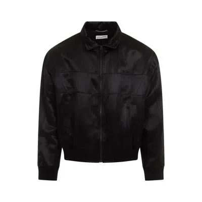 Shop Saint Laurent Men's Satin Teddy Jacket In Black For Ss24