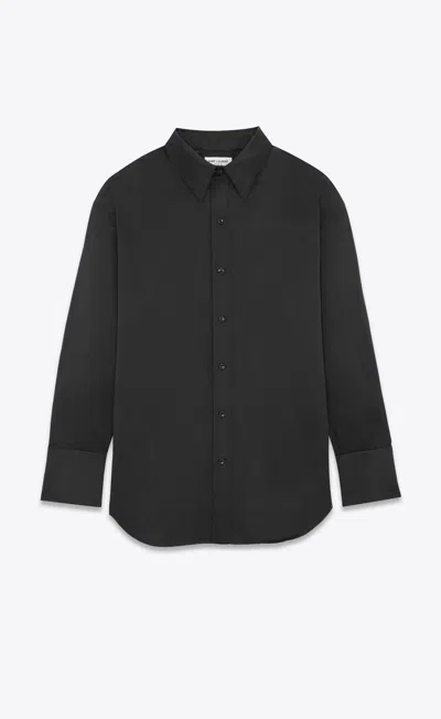 Shop Saint Laurent Silk Oversized Shirt In Black