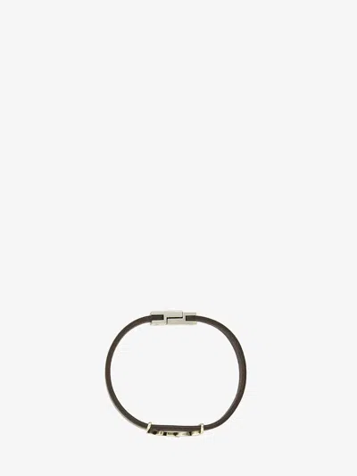 Shop Saint Laurent Brown Leather Bracelet With Sterling Silver Detail In Dkbrownarg