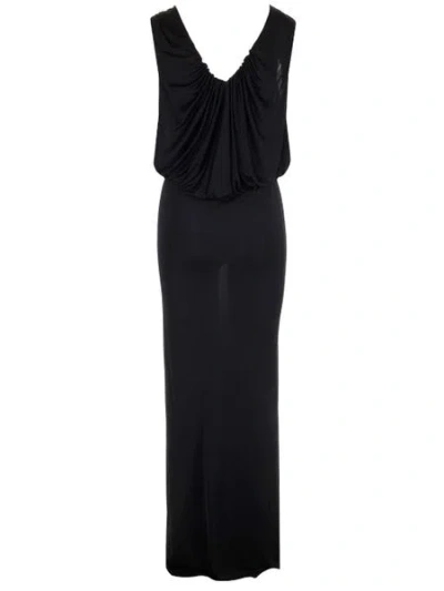 Shop Saint Laurent Sleeveless Long Dress In Shiny Black Viscose For Women