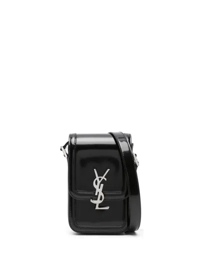 Shop Saint Laurent Stylish Black Leather Foldover Shoulder Bag For Men