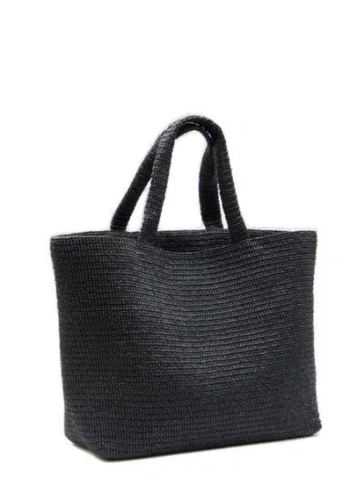 Shop Saint Laurent Handcrafted Black Raffia Tote Bag For Men