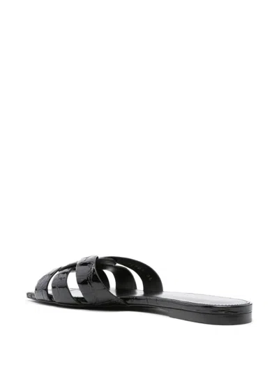 Shop Saint Laurent Chocolate Brown Leather Sandals With Tortoiseshell Effect Open Toe And Low Stacked Heel For Women In Black